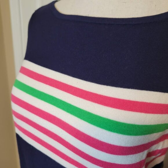 Lilly Pulitzer Maria Boatneck Sweater Navy with Pink White Stripe sz Medium - Picture 3 of 6